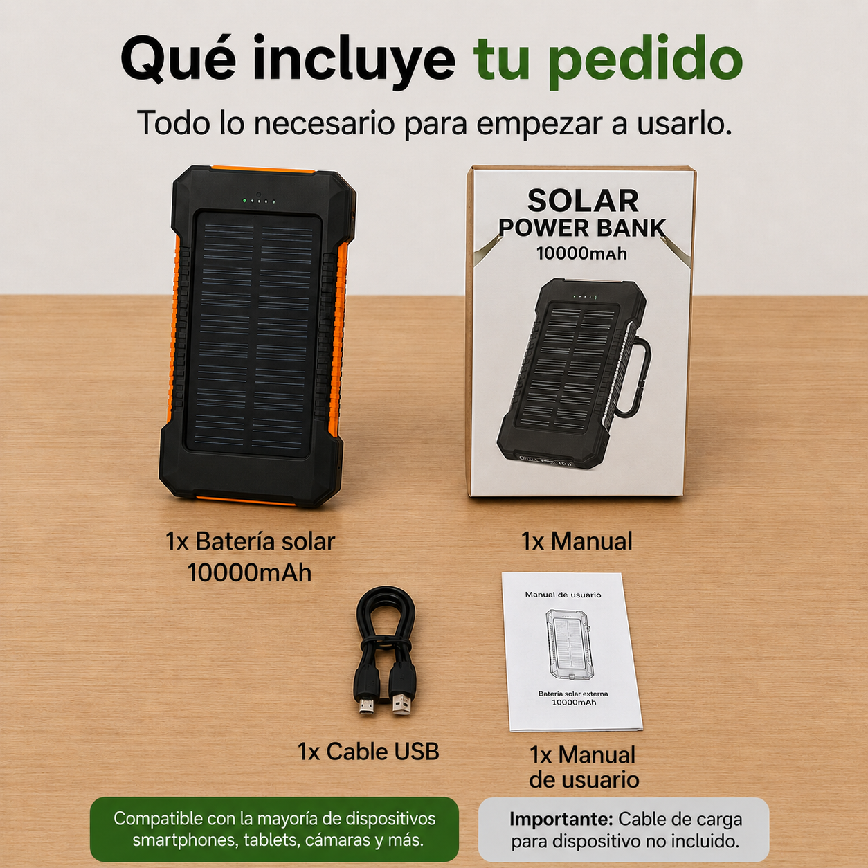 HOPSSY Explorer Solar — Batería Portátil + Carga Solar + Linterna LED