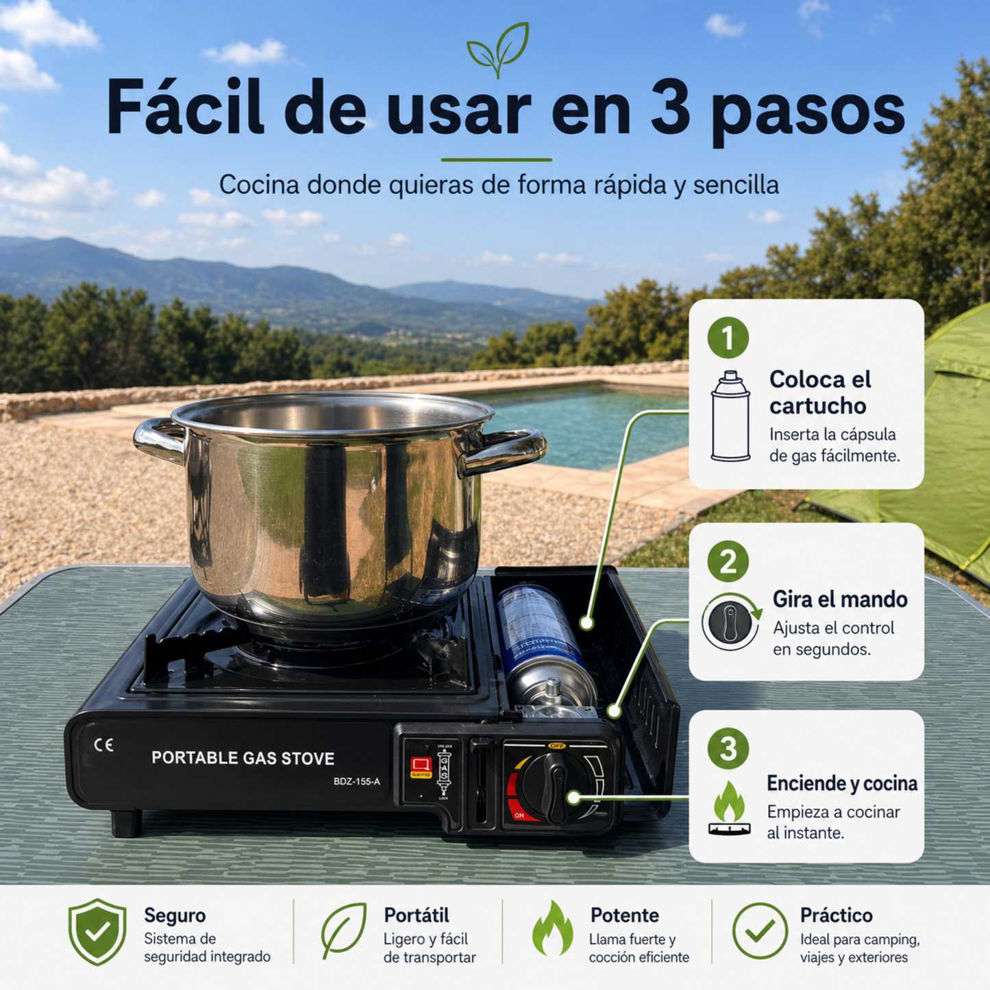 Hornillo Gas Portátil HOPSSY | Cocina Rápido en Cualquier Lugar