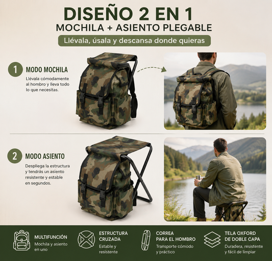 Mochila Silla Multifunción HOPSSY | 2 en 1 Mochilla + Silla Descansa donde quieras