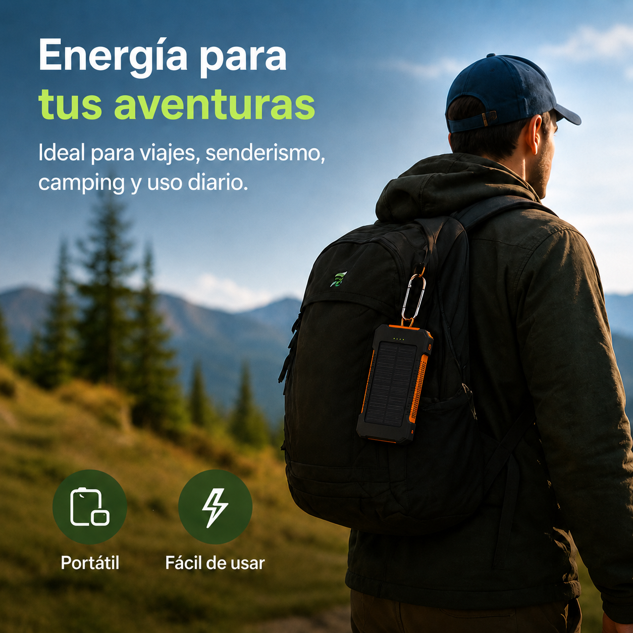 HOPSSY Explorer Solar — Batería Portátil + Carga Solar + Linterna LED