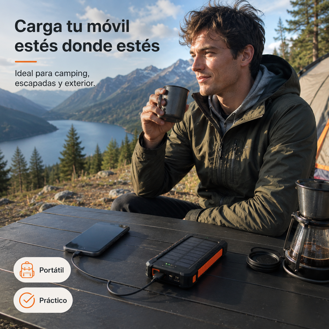 HOPSSY Explorer Solar — Batería Portátil + Carga Solar + Linterna LED