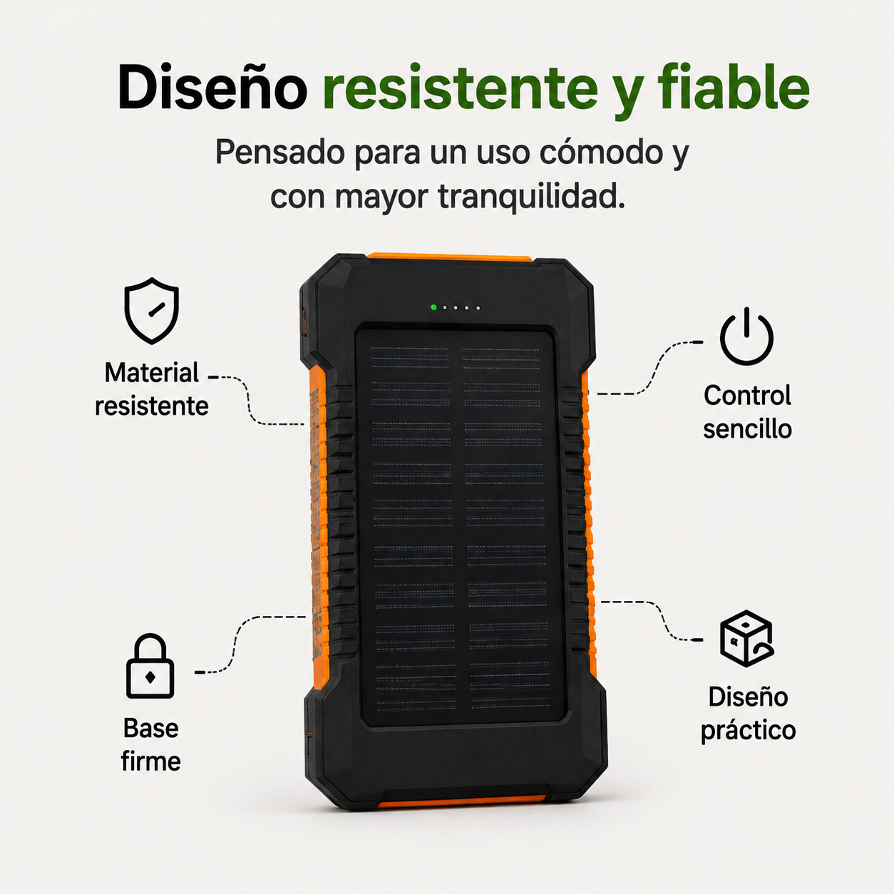 HOPSSY Explorer Solar — Batería Portátil + Carga Solar + Linterna LED